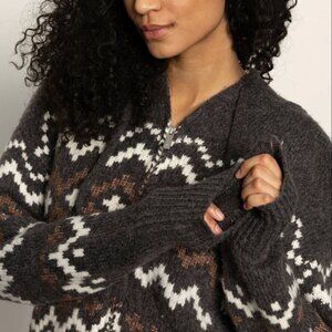 Zip-Up Fairisle Hoodie ~ Mocha